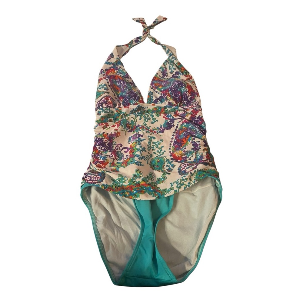 Ralph Lauren Blue Label One Piece halter Swimsuit Blue colorful paisley - Picture 3 of 8